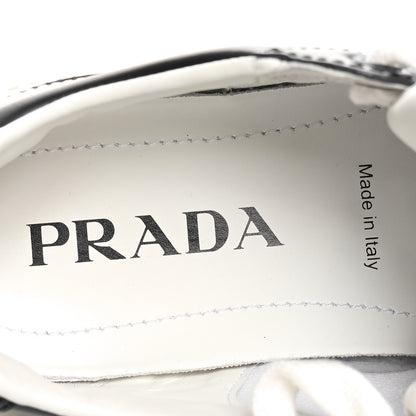Prada Vitello Sport Spazzolato Rois Triangle Logo Womens Downtown Low Top 30mm Sneakers 37.5 White Black 7 of 9