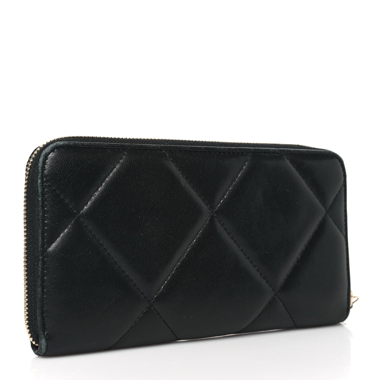 Lambskin Quilted 19 Long Zipped Around Wallet Black