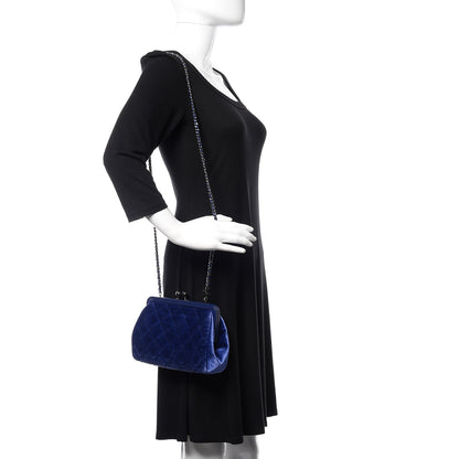 Chanel Velvet Quilted Kiss Lock Evening Bag Blue 2 of 12