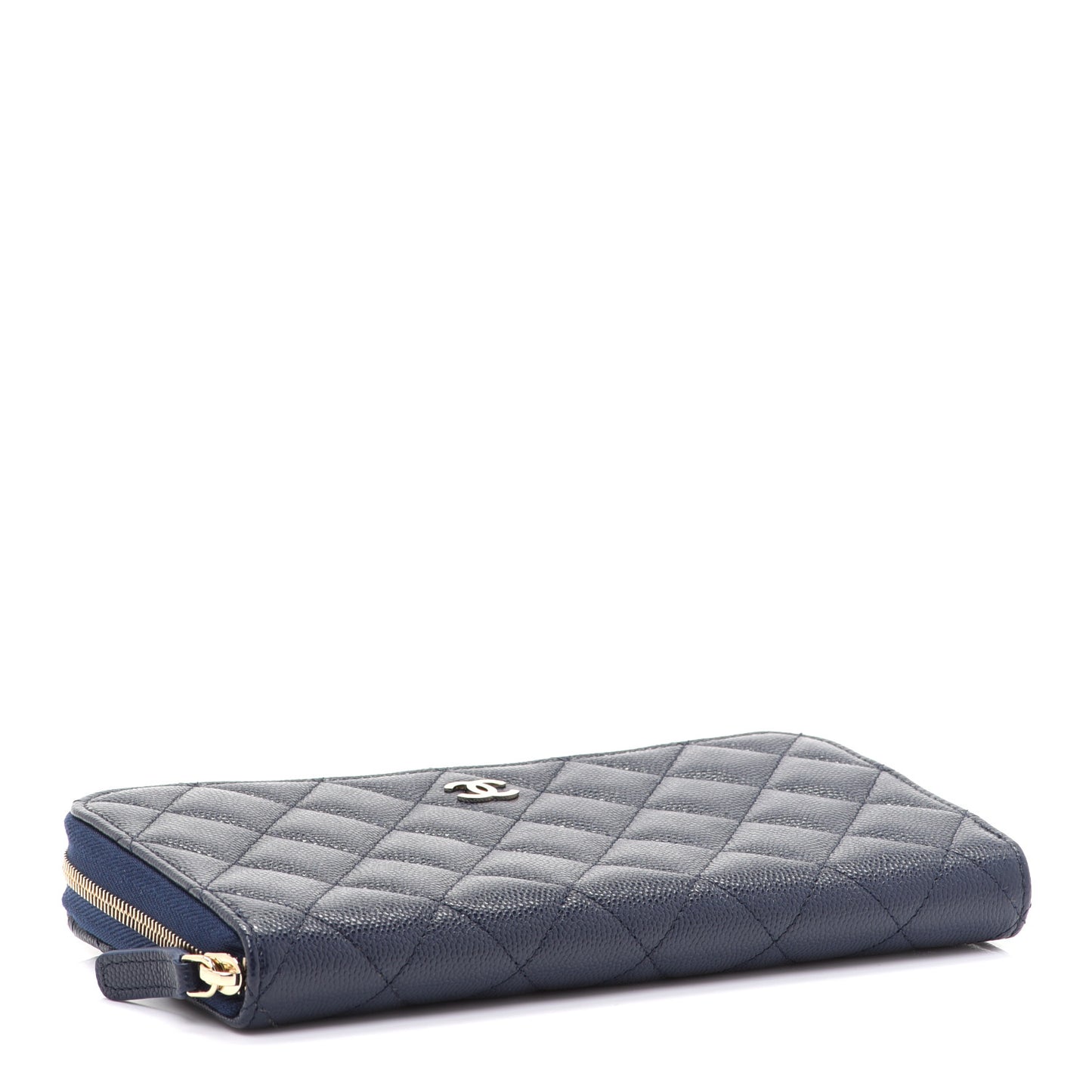 Caviar Quilted Large Gusset Zip Around Wallet Navy