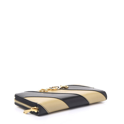 Gucci Smooth Calfskin Diagonal Striped Zumi Zip Around Wallet Black Beige 3 of 7