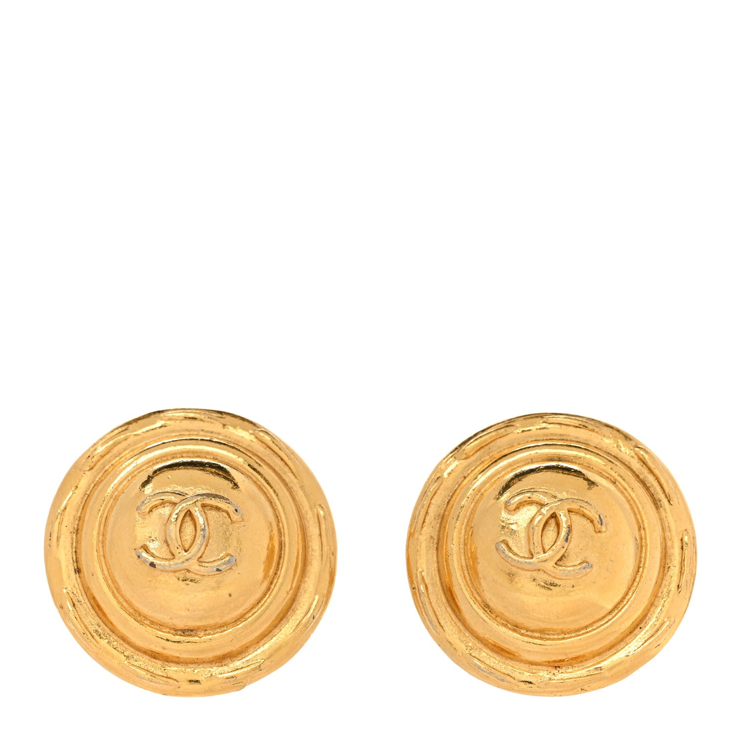 Round CC Clip On Earrings Gold