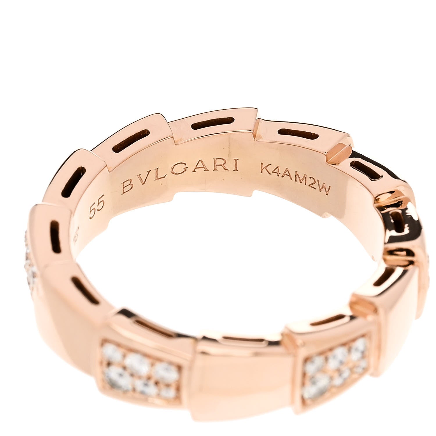 Bulgari 18K Rose Gold Diamond 6mm Serpenti Viper Band Ring 55 7.25 5 of 5