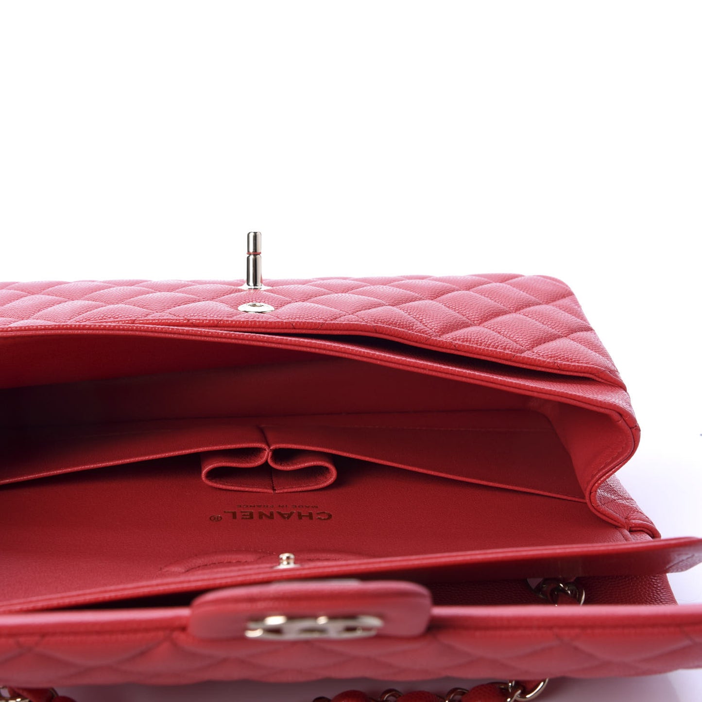 Caviar Quilted Medium Double Flap Red