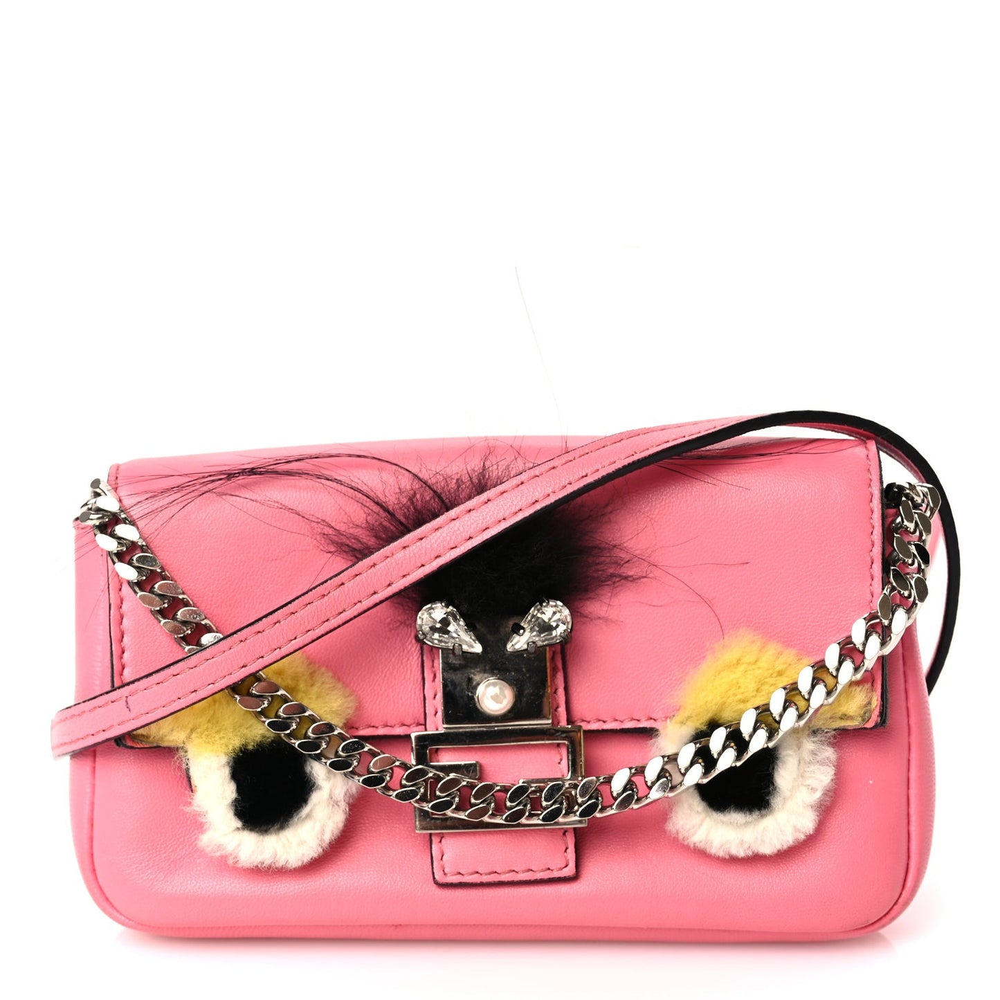 Nappa Rabbit Fox Fur Micro Buggie Baguette Rosa Fluo Multicolor