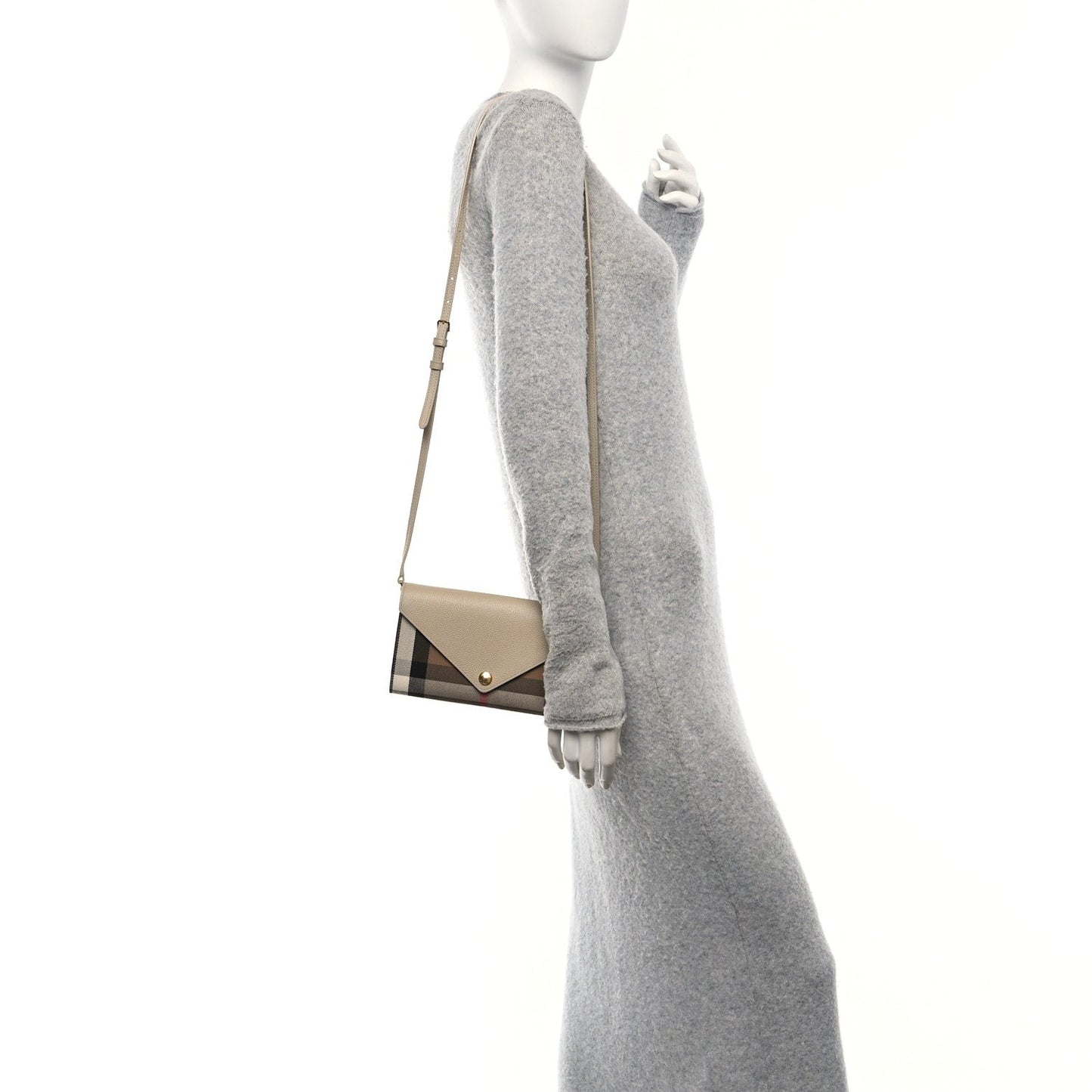 Calfskin House Check Hannah Wallet with Detachable Strap Beige