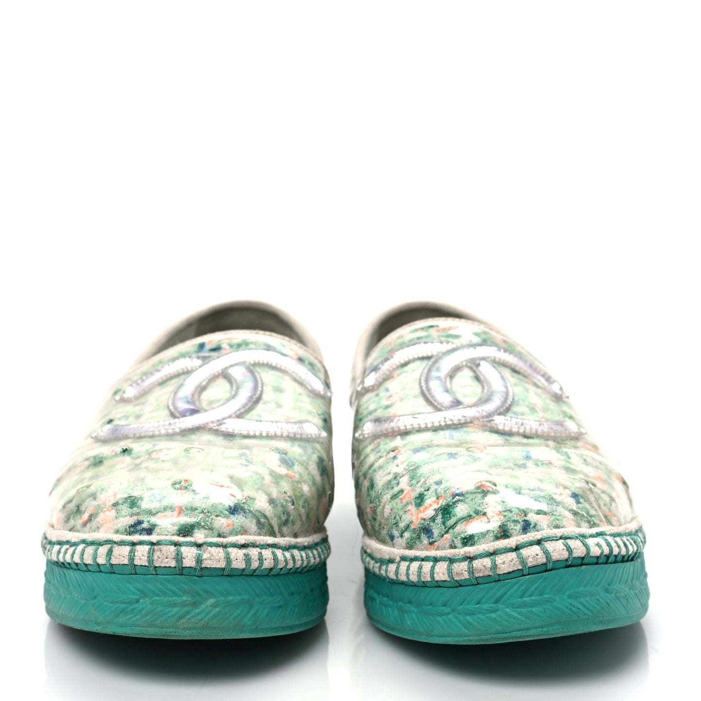 PVC Tweed CC Espadrilles 38 Green Multicolor