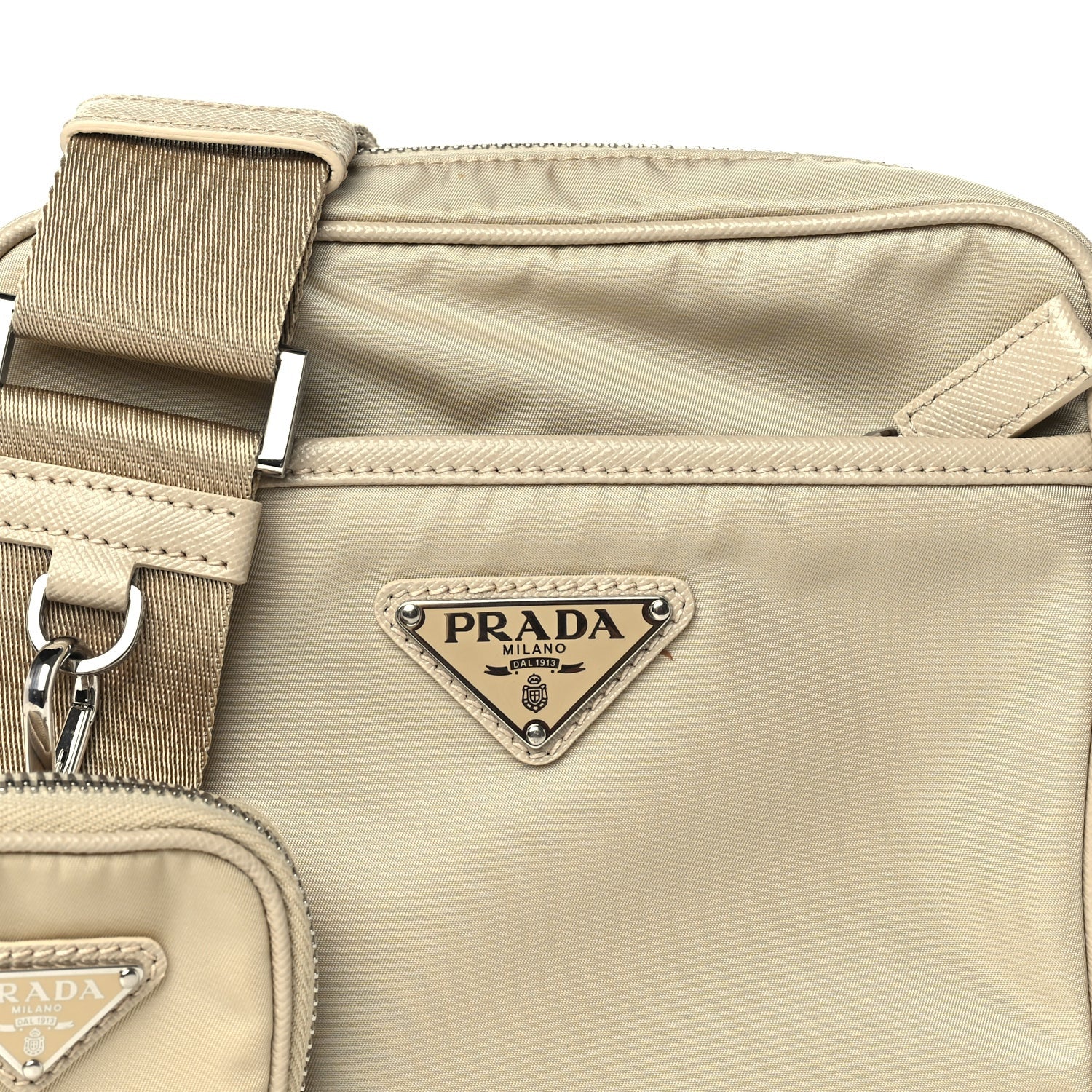 Prada Tessuto Nylon Saffiano Front Pocket Zip Messenger With Pouch Beige 6 of 8