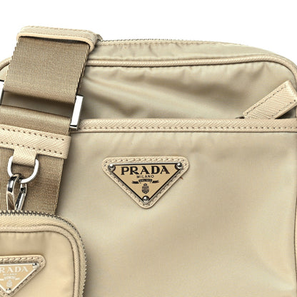 Prada Tessuto Nylon Saffiano Front Pocket Zip Messenger With Pouch Beige 6 of 8
