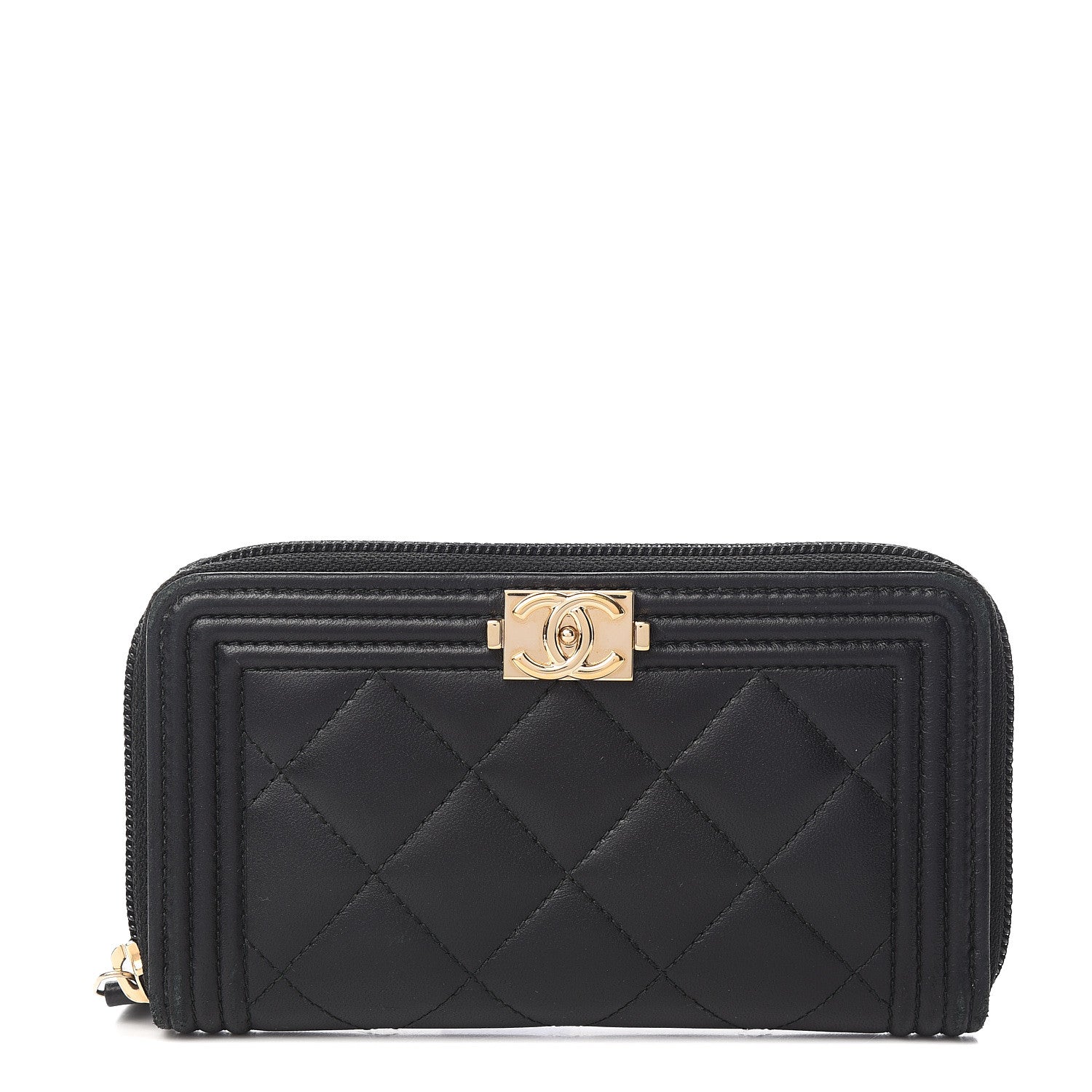 Chanel Lambskin Quilted Small Boy Zip Around Wallet Black 1 of 13