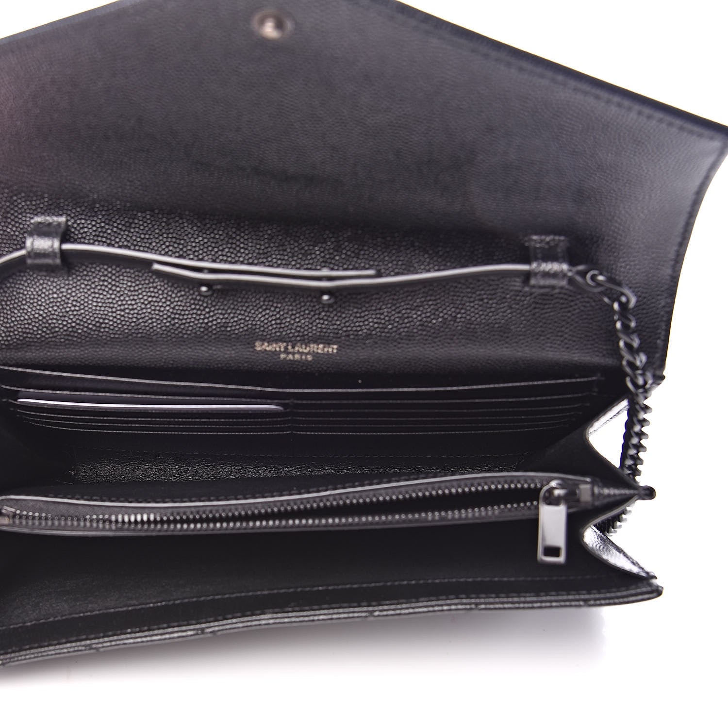 Saint Laurent Grain De Poudre Matelasse Chevron Monogram Chain Wallet Black 5 of 10