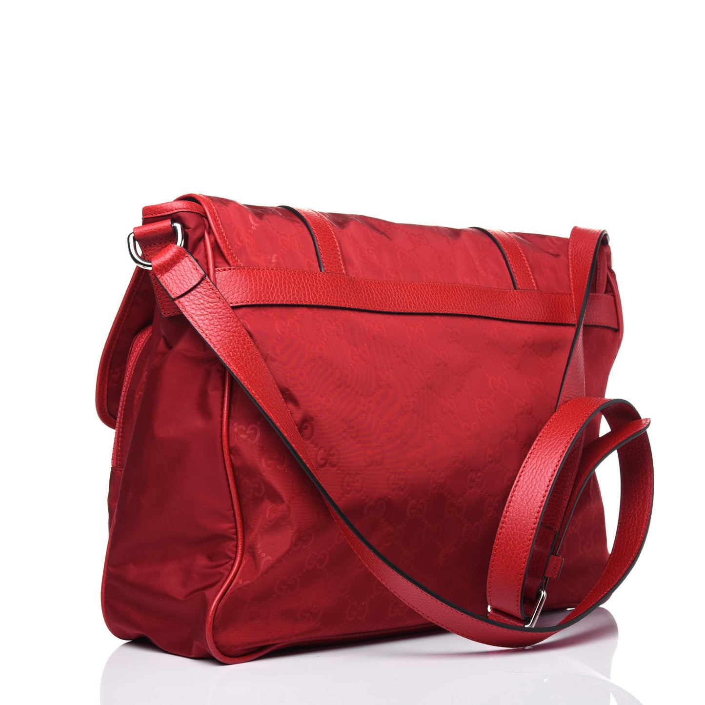 Nylon Monogram Double Buckle Flap Messenger Bag Vibrant Red