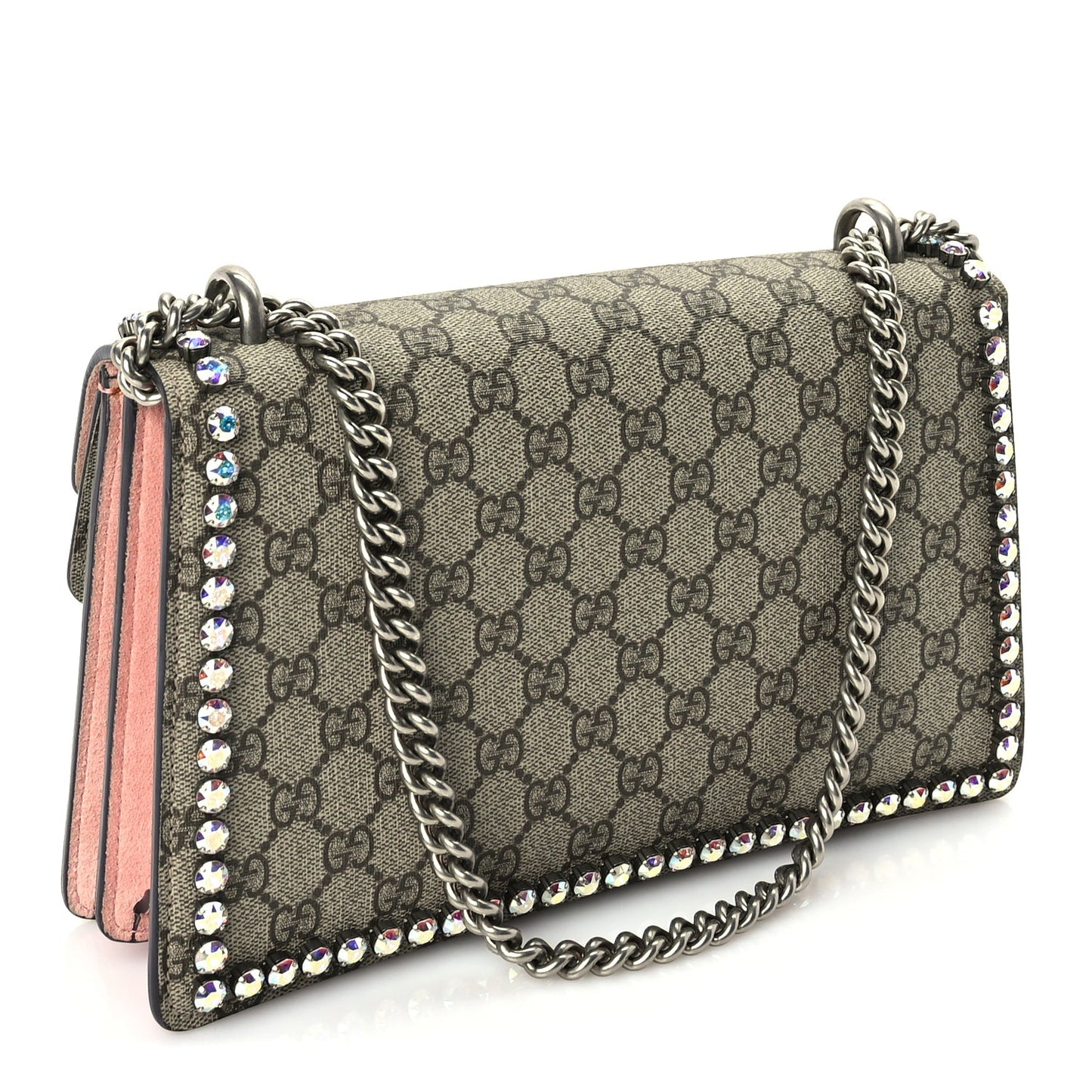 GG Supreme Monogram Suede Crystal Small Dionysus Shoulder Bag  Beige Ebony Light Peonia