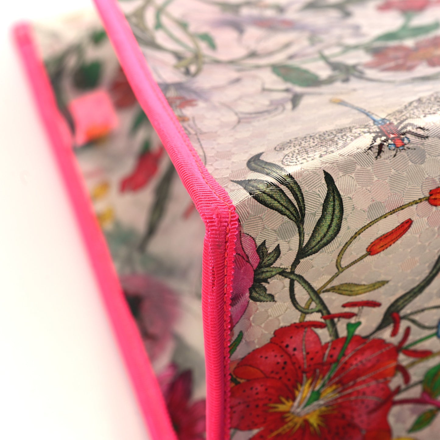 Calfskin Textured Vinyl Print Flora Tote Fluorescent Fuchsia