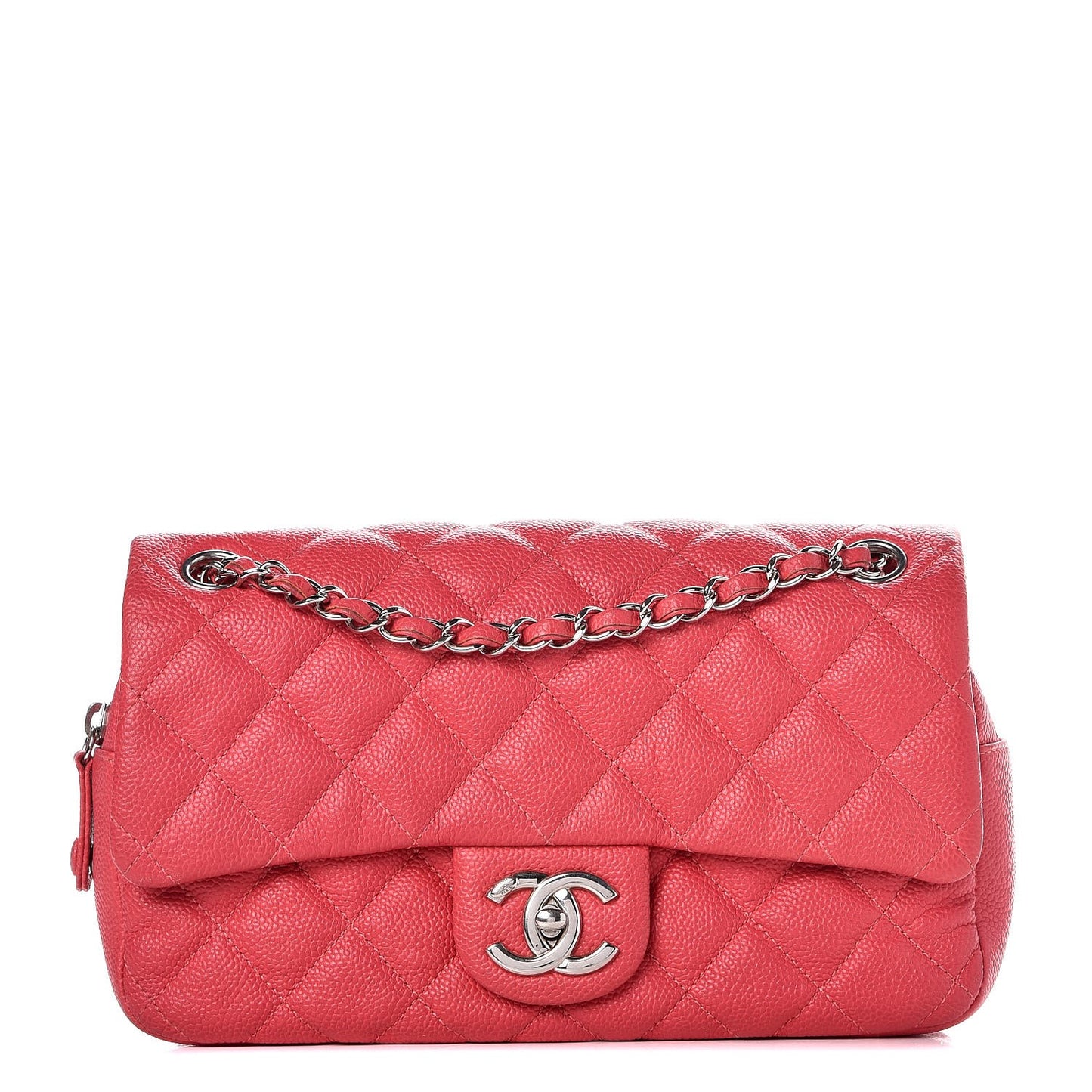 Caviar Quilted Medium Easy Flap Coral
