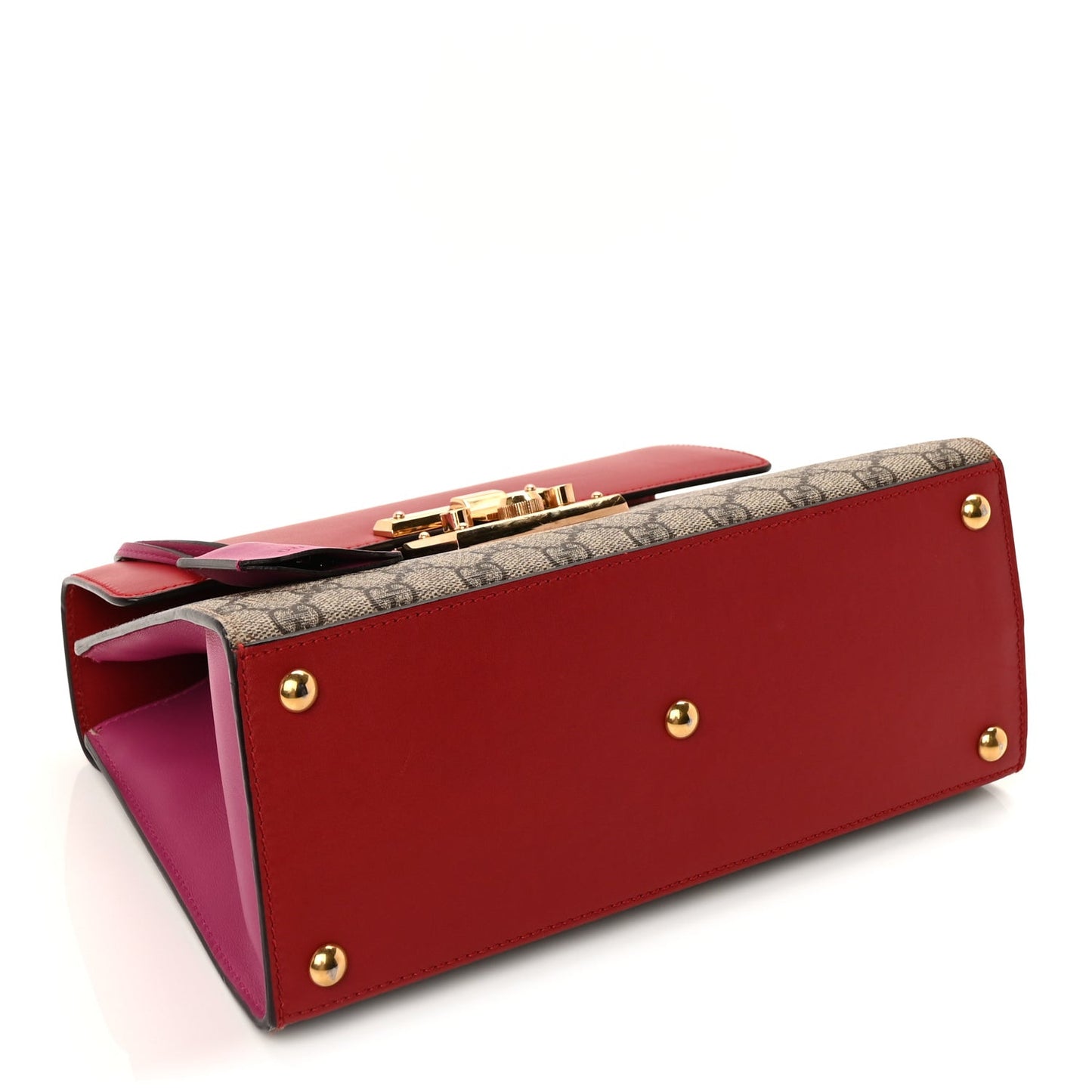 GG Supreme Monogram Calfskin Small Padlock Top Handle Bag  Hibiscus Red New Rosette