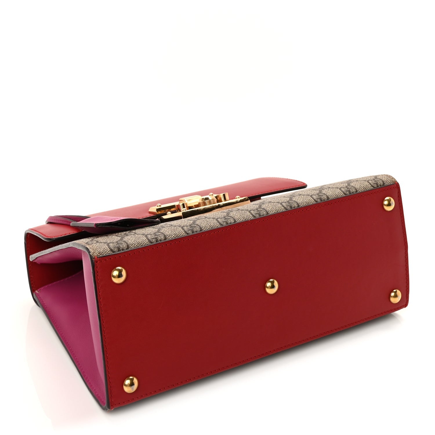Gucci GG Supreme Monogram Calfskin Small Padlock Top Handle Bag  Hibiscus Red New Rosette 3 of 8