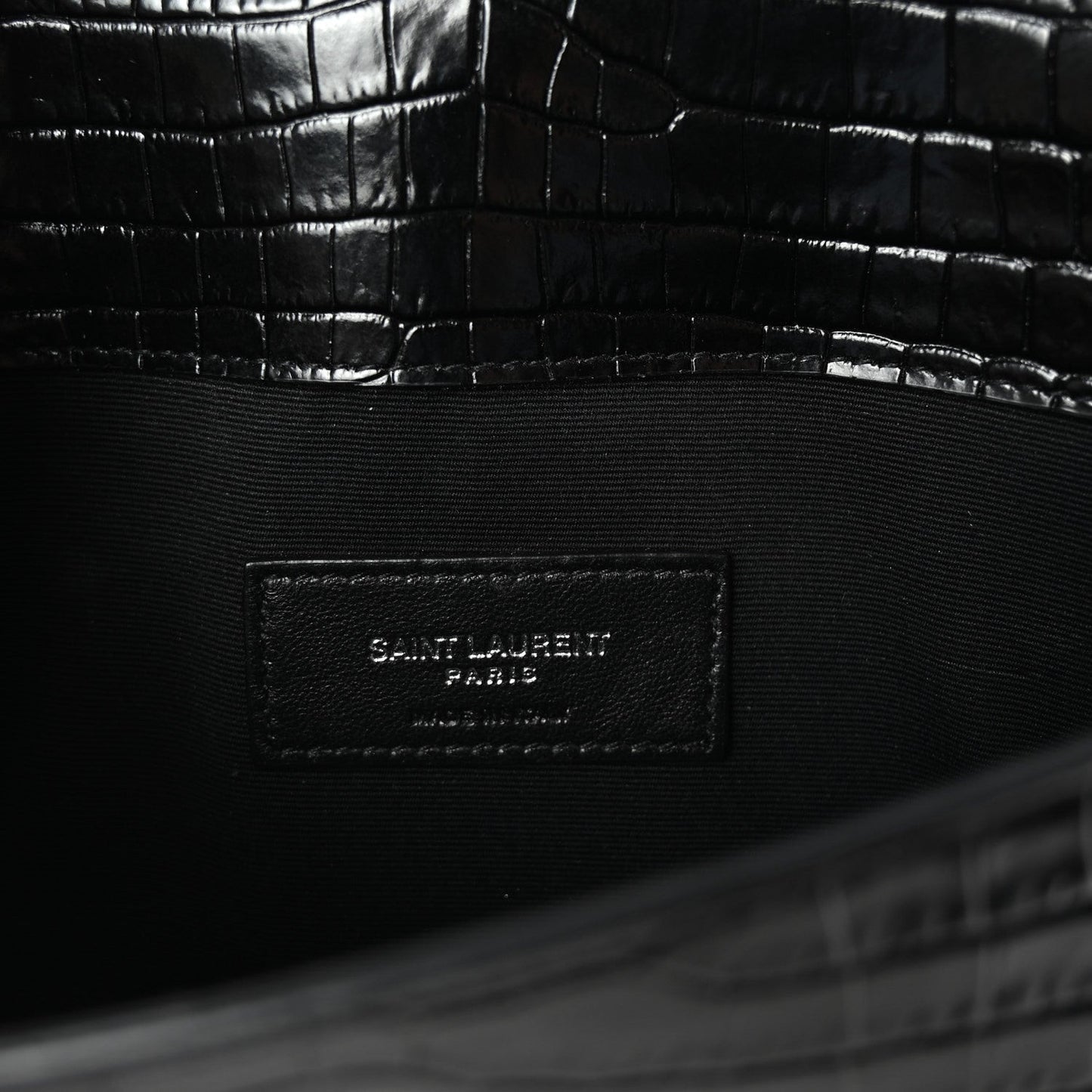 Calfskin Crocodile Embossed Uptown Monogram Clutch Black