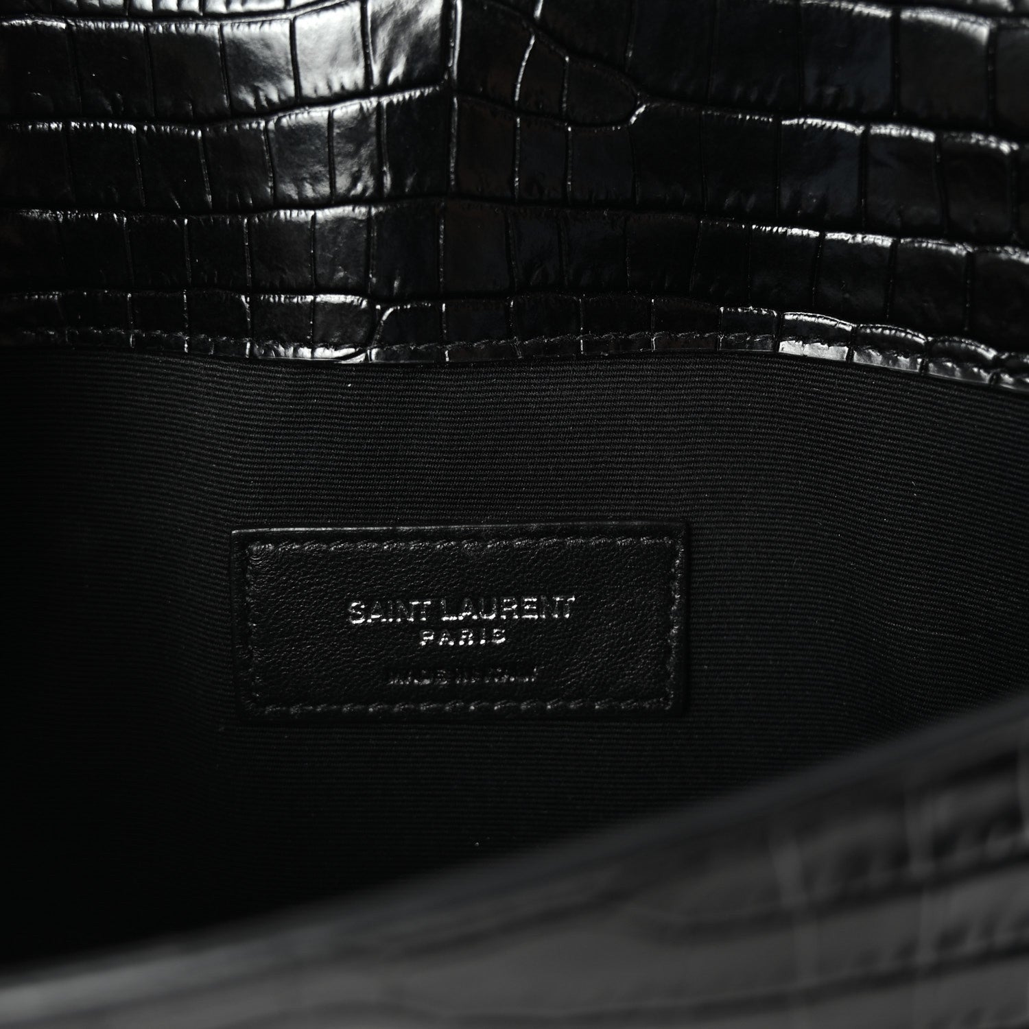 Saint Laurent Calfskin Crocodile Embossed Uptown Monogram Clutch Black 6 of 7