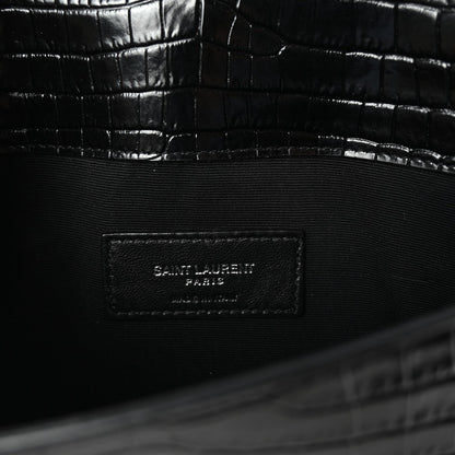 Saint Laurent Calfskin Crocodile Embossed Uptown Monogram Clutch Black 6 of 7