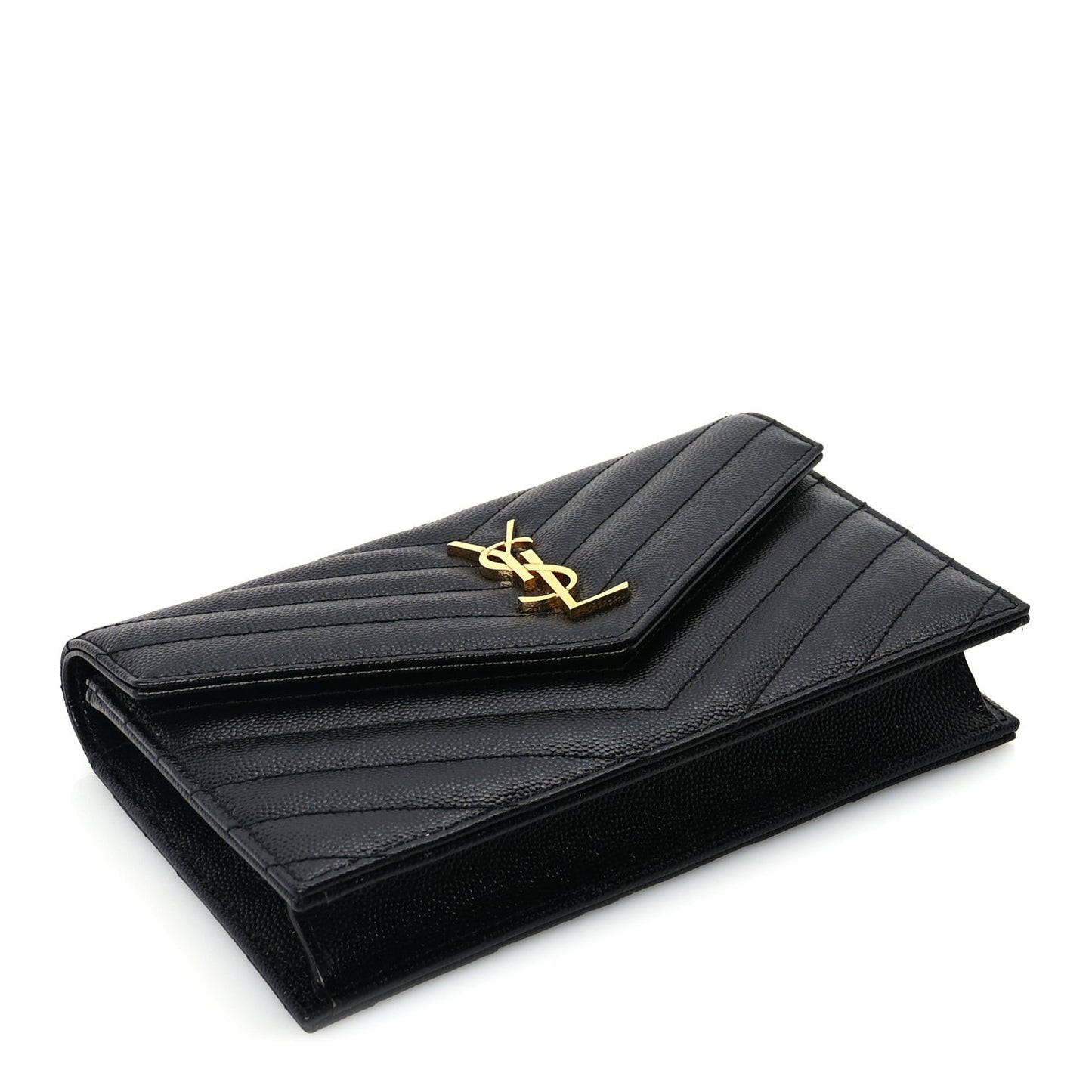 Grain De Poudre Matelasse Chevron Monogram Envelope Chain Wallet Black