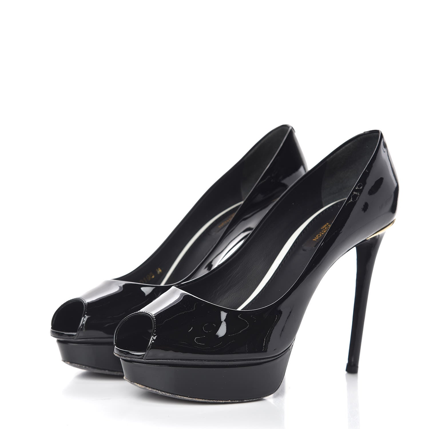 Louis Vuitton Patent Calfskin Eyeline Open Toe Pumps 36.5 Black 3 of 12