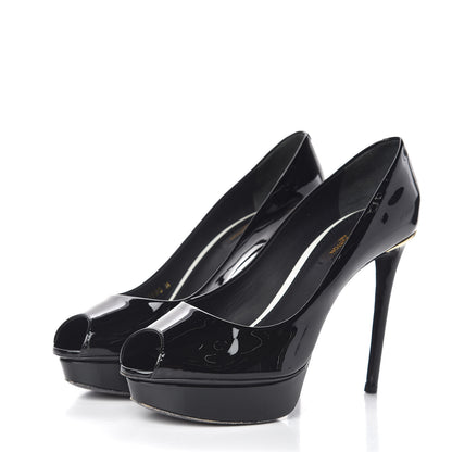 Louis Vuitton Patent Calfskin Eyeline Open Toe Pumps 36.5 Black 3 of 12