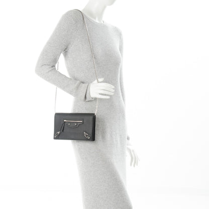 Balenciaga Grained Calfskin Classic Silver Hardware Wallet on Chain Black 2 of 7