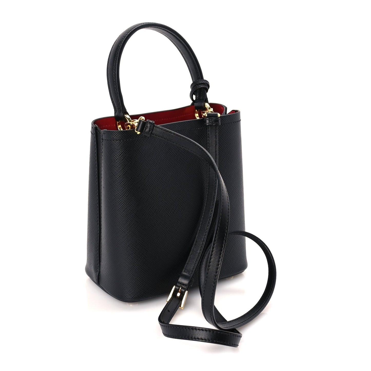 Saffiano Cuir Small Panier Bucket Bag  Black Fuoco