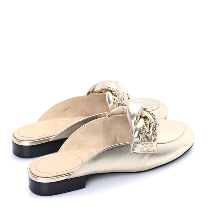 Chanel Metallic Lambskin Chain Braided Mules 37.5  Gold 4 of 7