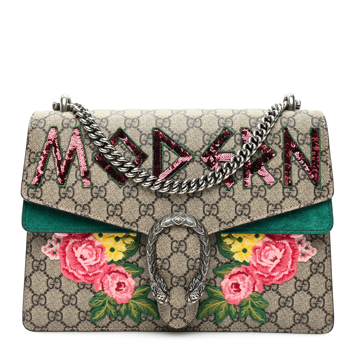 GG Supreme Monogram Embroidered Medium Dionysus Shoulder Bag Emerald