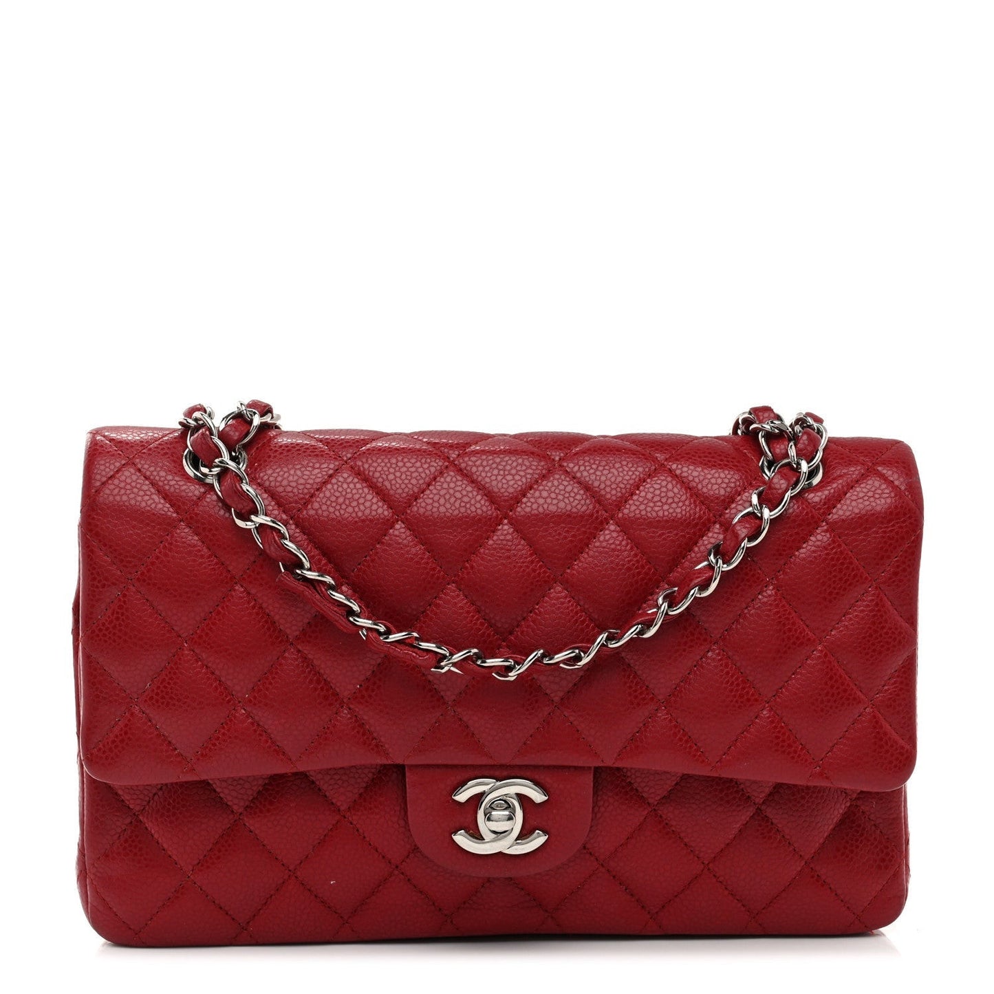Caviar Quilted Medium Double Flap Red