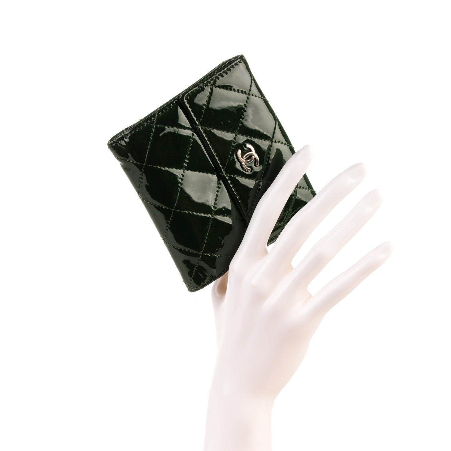 Patent Quilted Compact French Flap Wallet Dark Green