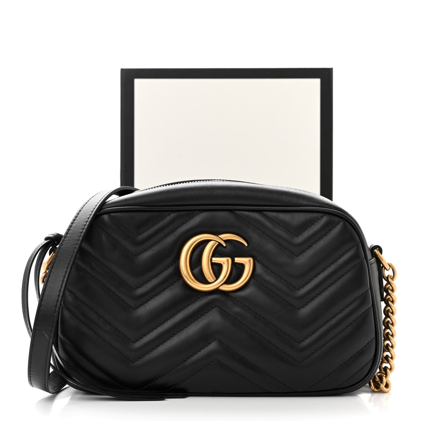 Calfskin Matelasse Small GG Marmont Chain Shoulder Bag Black