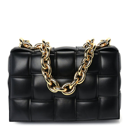 Bottega Veneta Lambskin Maxi Intreccio Padded Chain Cassette Crossbody Bag Black 1 of 8