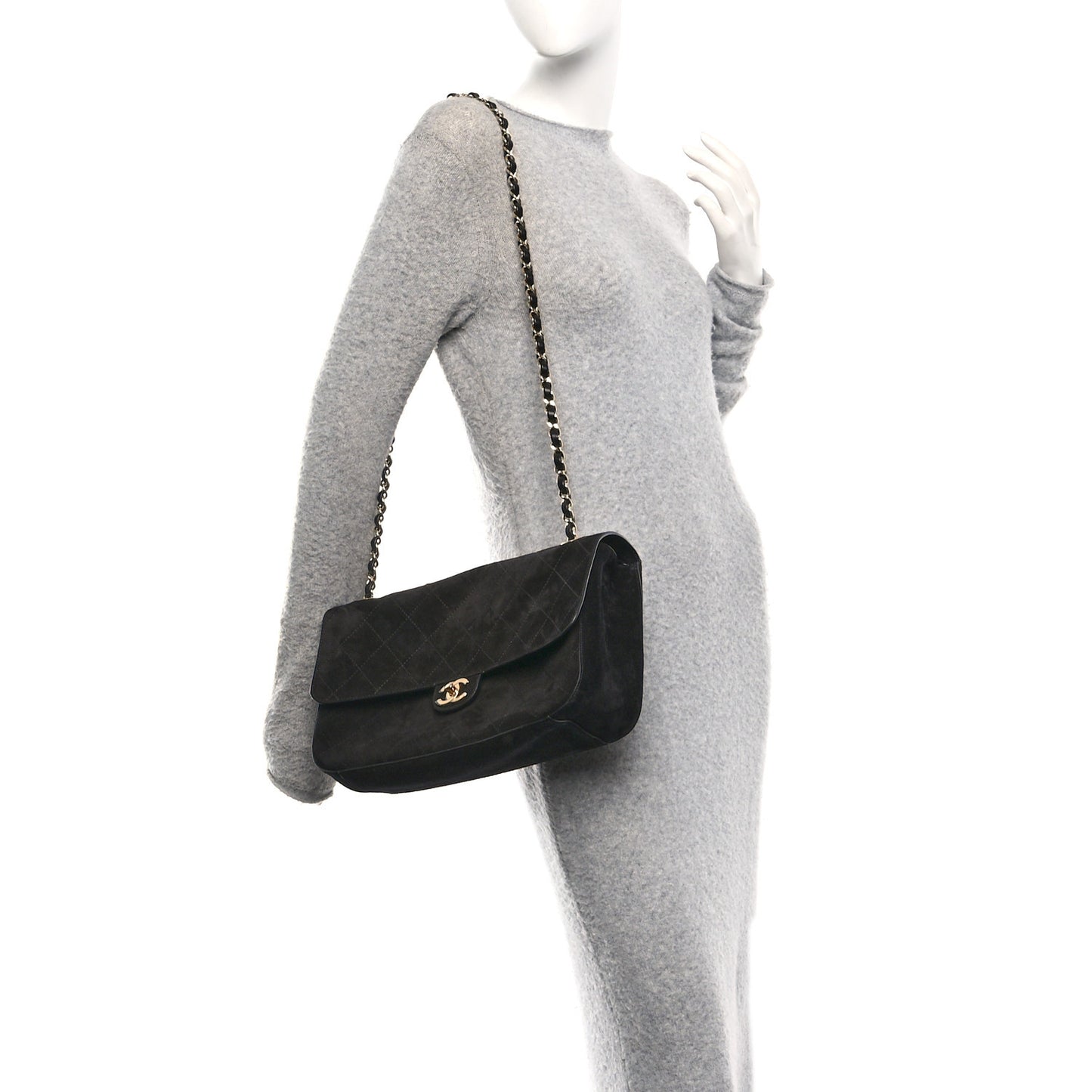 Suede Calfskin Small Maxi Flap  Black
