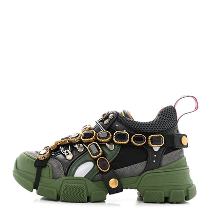 Gucci X SEGA Mesh Suede Calfskin Removable Crystals Flashtrek Sneakers 35.5 Loess Black Olive Green 1 of 7