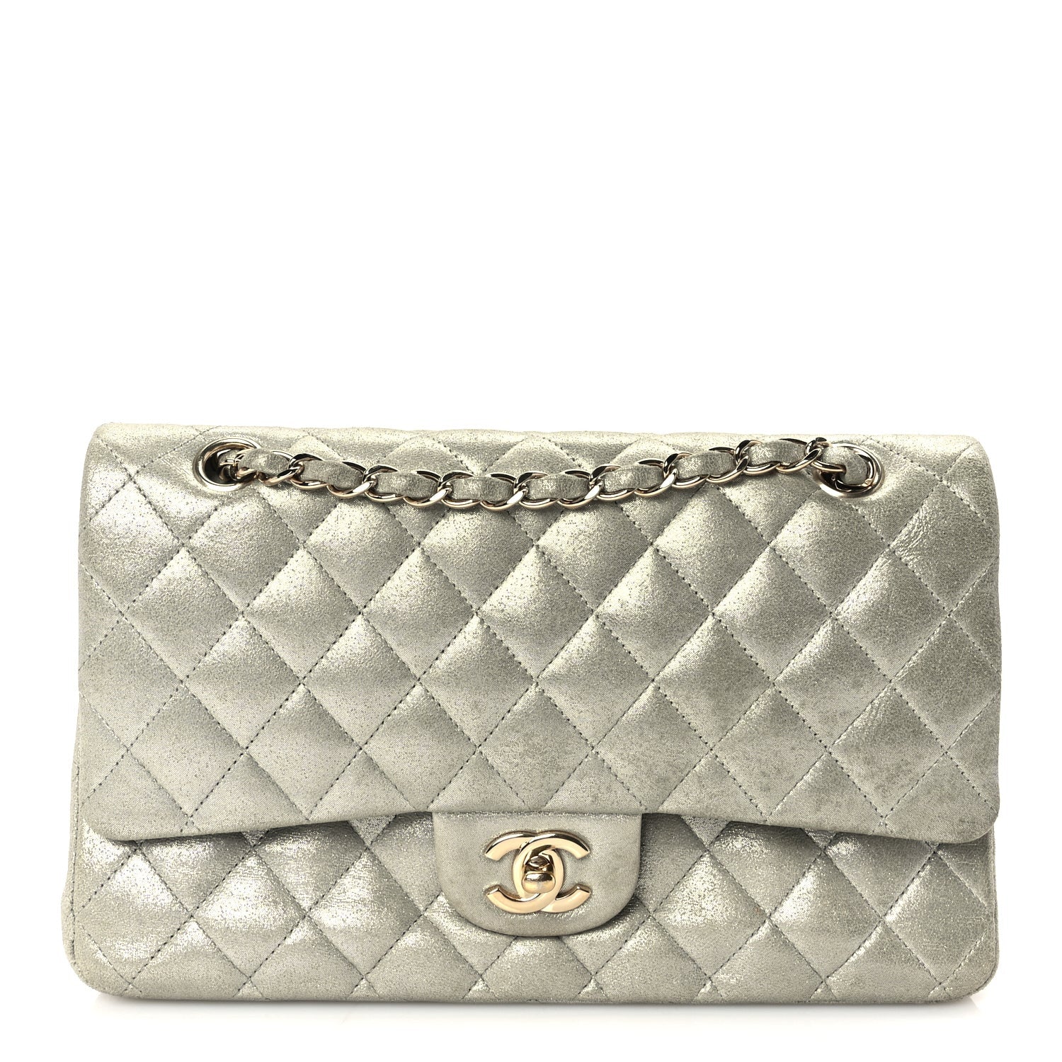 Chanel Iridescent Calfskin Quilted Medium Double Flap  Silver 1 of 9