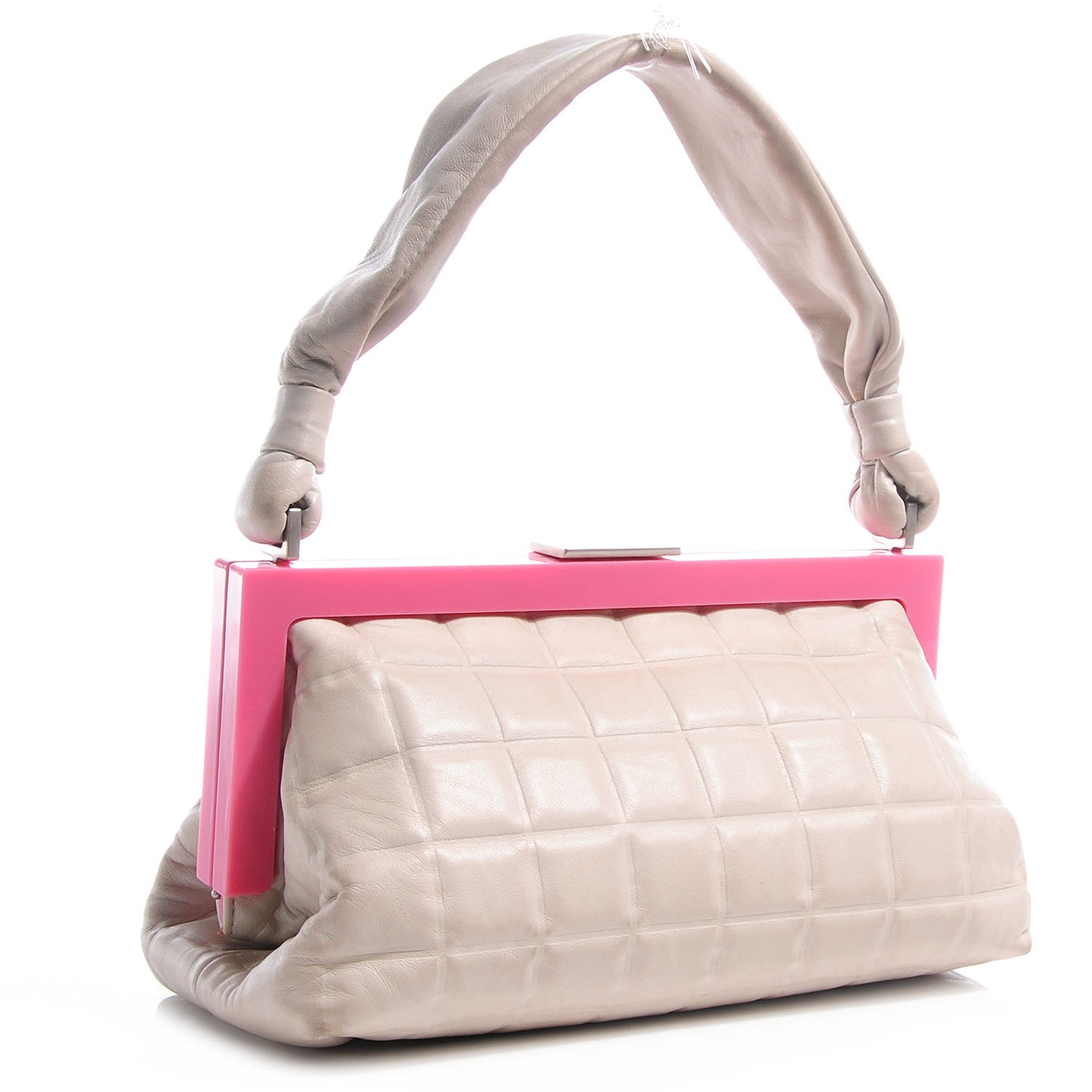 Lambskin Chocolate Bar Quilted Frame Bag White Pink