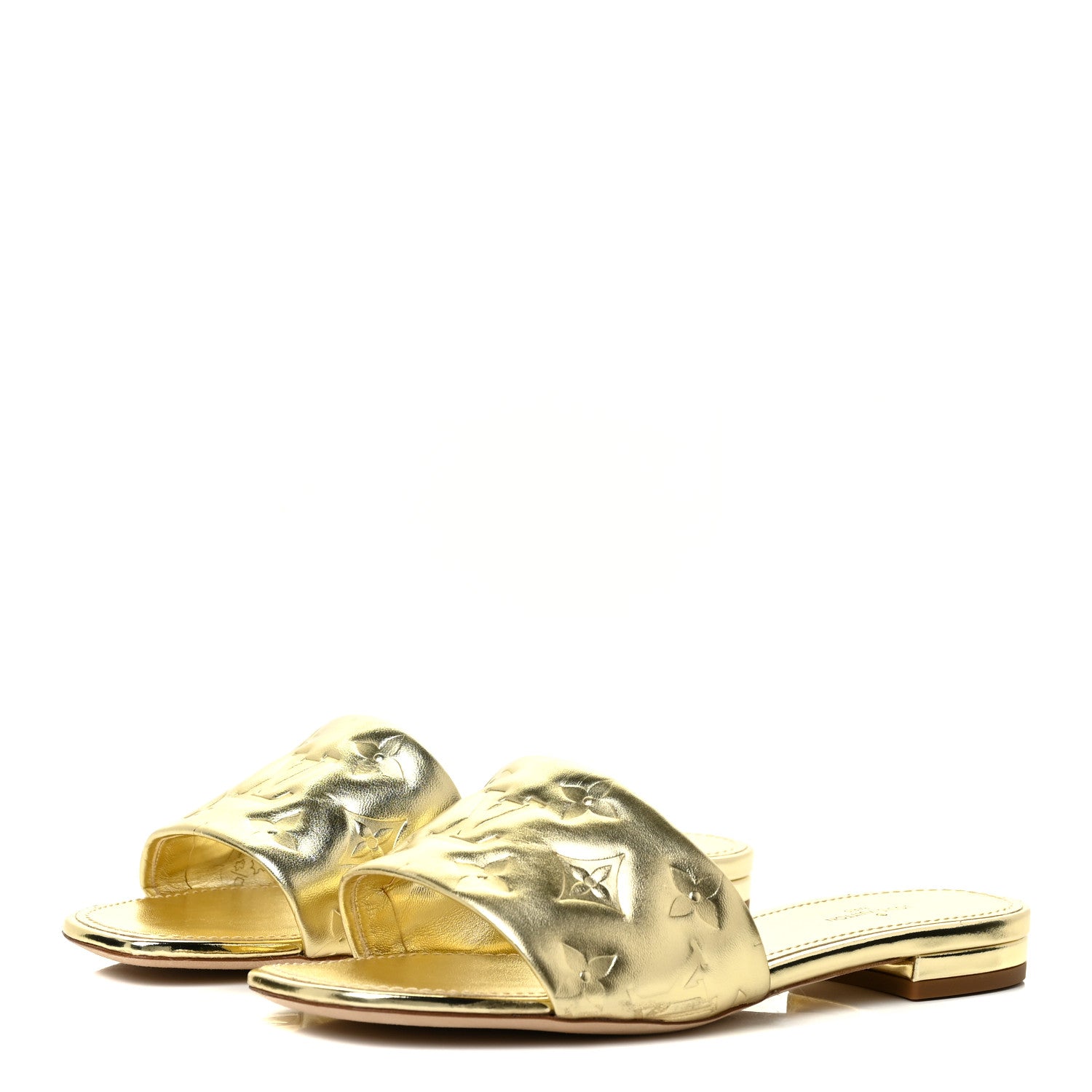 Louis Vuitton Metallic Lambskin Embossed Monogram Revival Flat Mules 37 Gold 3 of 10