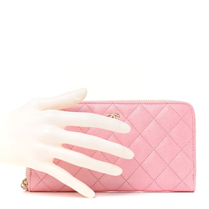 Chanel Iridescent Caviar Quilted Large Zip Around Wallet Pink 2 of 11