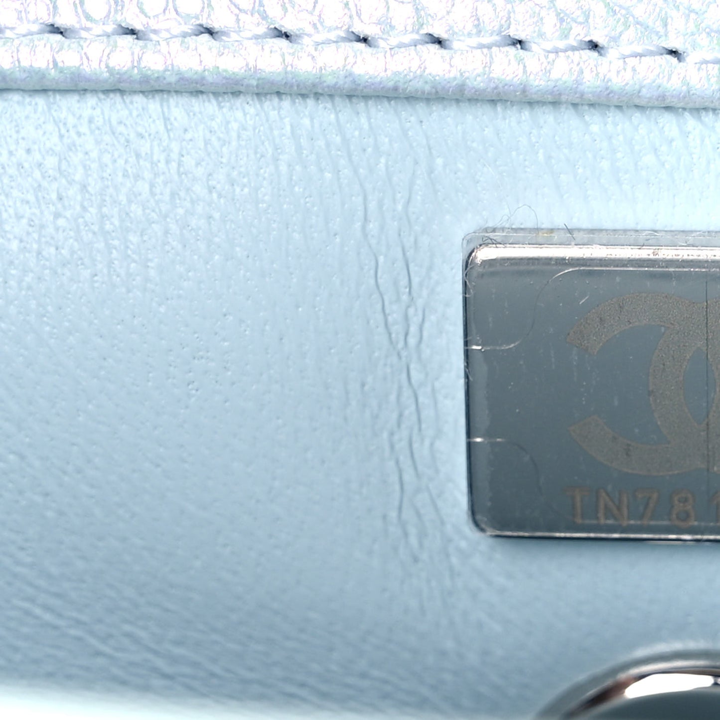 Iridescent Caviar Quilted Mini Coco Handle Flap Light Blue