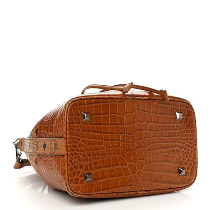 MCM Visetos Crocodile Embossed Geonautic Bucket Bag Cognac 4 of 10