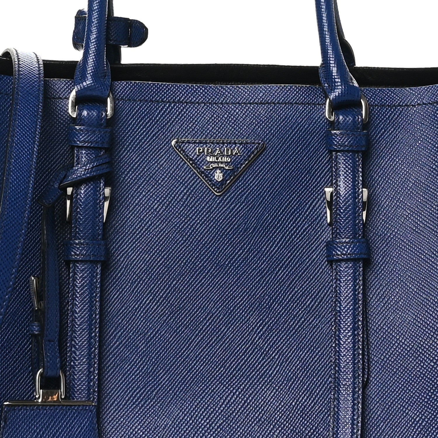 Prada Saffiano Cuir Medium Double Handle Tote Baltico 7 of 7