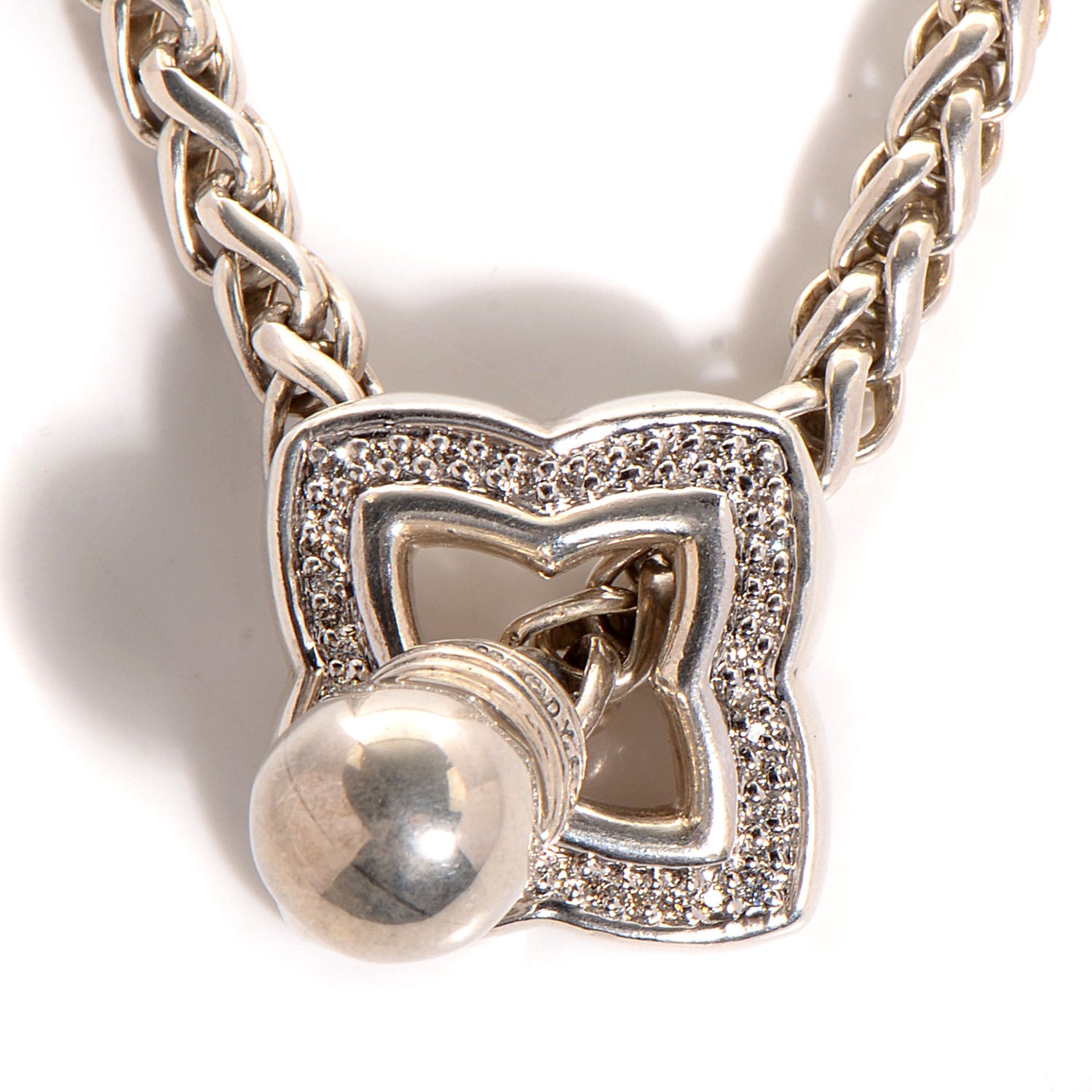 David Yurman Sterling Silver Diamond Quatrefoil Lariat Wheat Chain Necklace 3 of 7