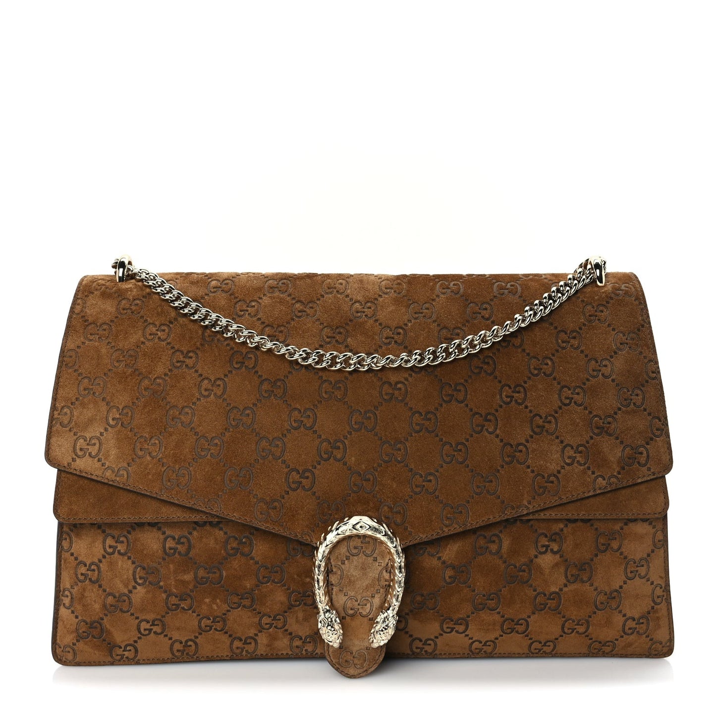 Suede GG Embossed Large Dionysus Shoulder Bag  Pepper Brown