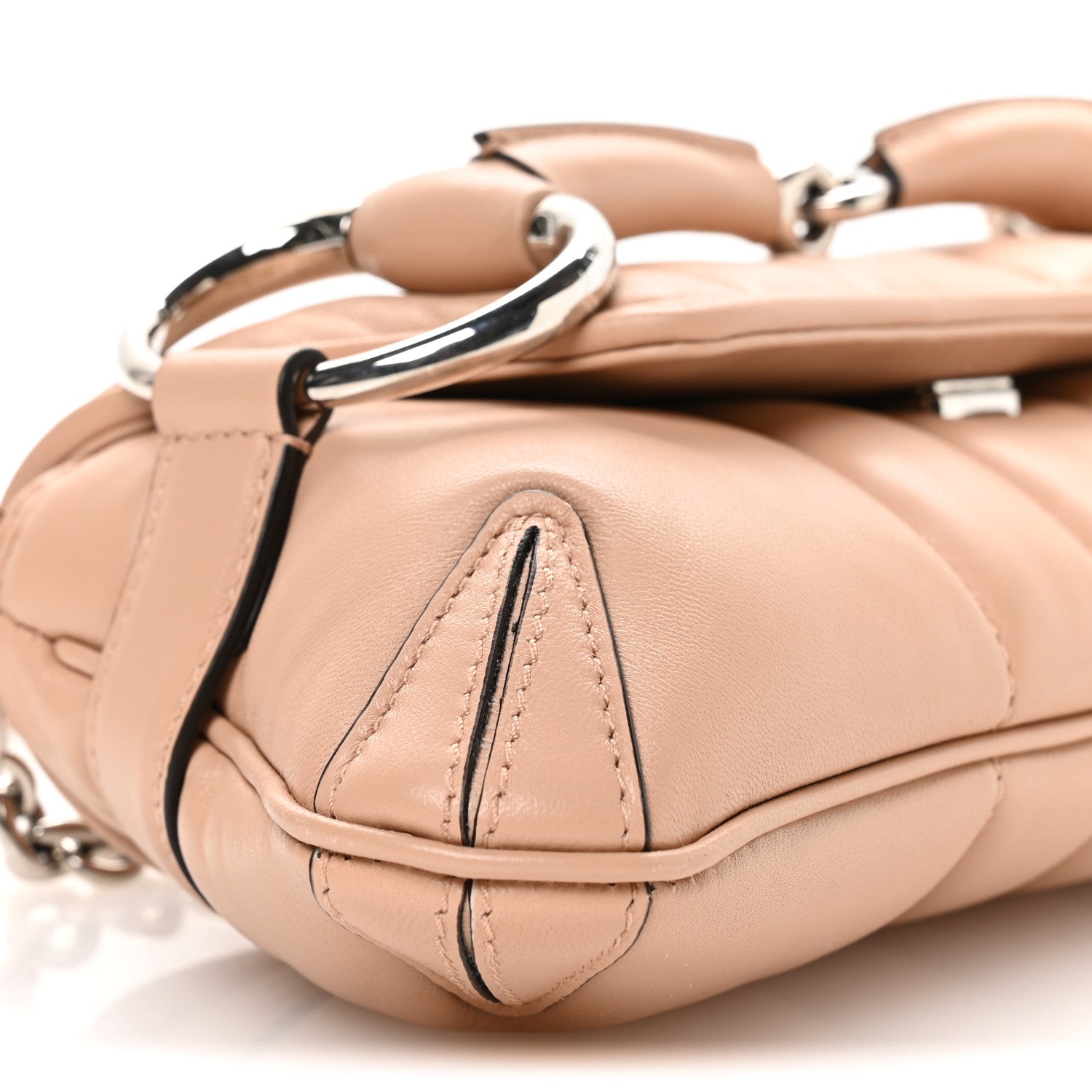 Gucci Nappa Vertical Matelasse Small Maxi Horsebit Chain Shoulder Bag Beige 9 of 11