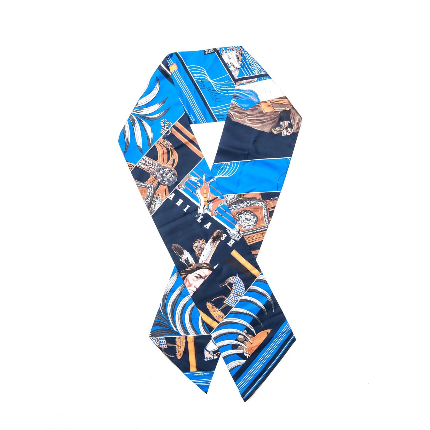 Silk Carre En Carres Maxi Twilly Marine Klein Brun