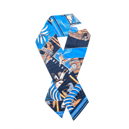 Hermes Silk Carre En Carres Maxi Twilly Marine Klein Brun 1 of 6