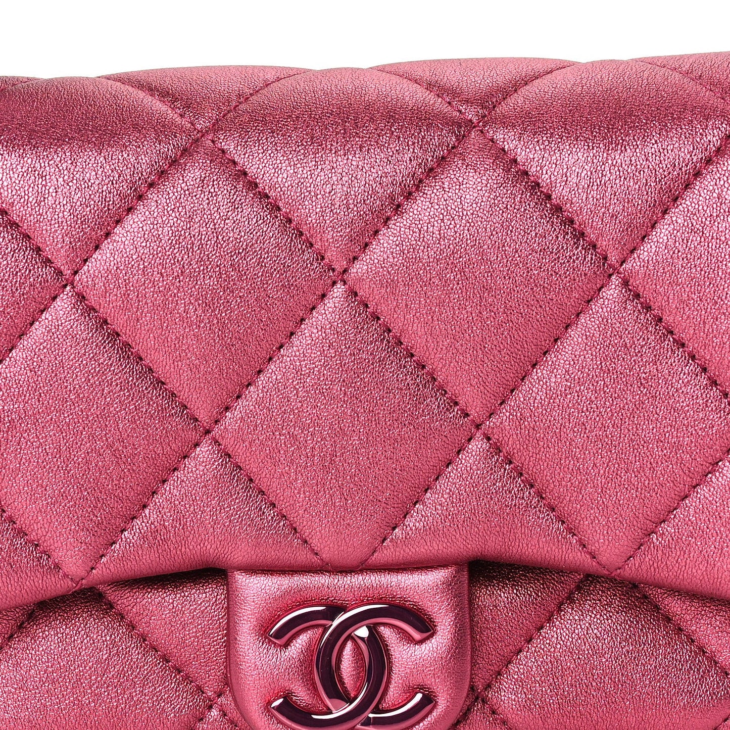 Metallic Lambskin Quilted Mini Lacquered Chain Flap  Pink